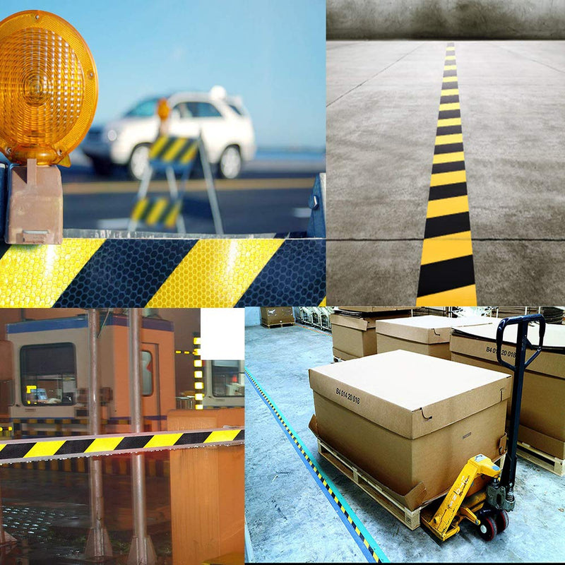Waterproof Reflective Safety Tape Roll 2"X150' Yellow Black Striped Floor Marking Tape Hazard Caution Warning Tape Auto Truck Self-adhesive Safety Sticker Strips for Wall Factory Trailer Vehicle Yellow&Black-Honeycomb