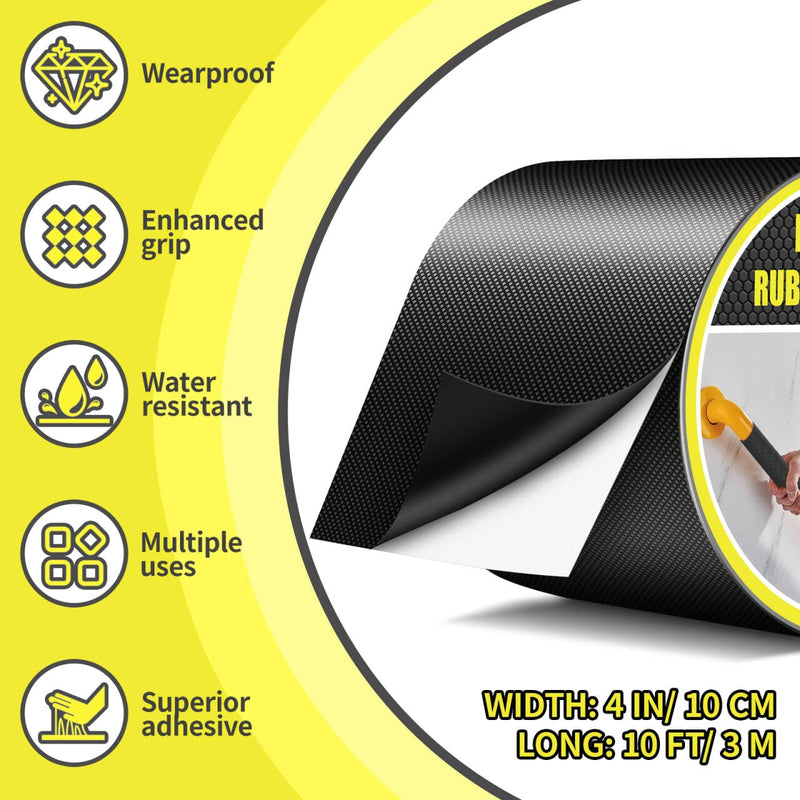 [Australia - AusPower] - Rubber Grip Tape, 4In x 16.5Ft Ultra Strong Waterproof Anti Slip Tape with Textured Adhesive for DIY Tools & Gadgets, Customizable for Enhanced Comfort & Safety (Black) Black 1 