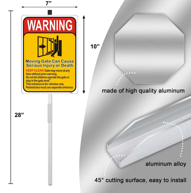 Moving Gate Can Cause Serious Injury or Death Sign Keep Clear Warning Automatic Door Safety Danger Security 10" x 7" With 28" Long Metal Stake Stand Aluminum Outdoor Use Yard Business Home