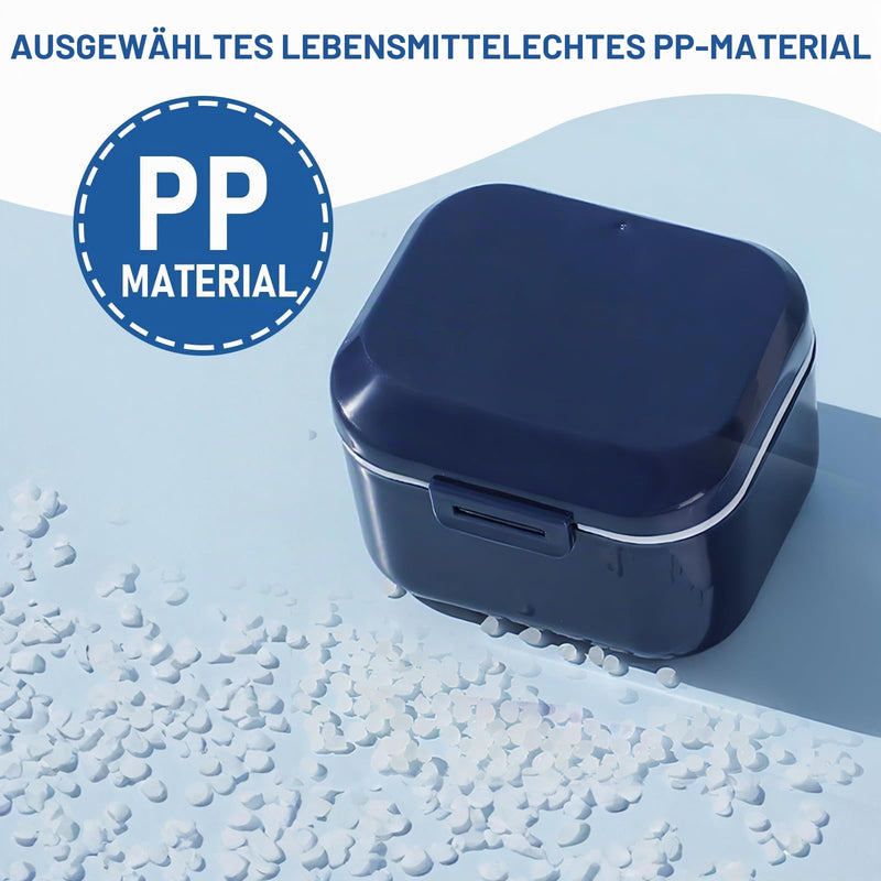 Denture Cup Box, Dental Prosthesis Storage Box with Cleaning Brushes, Denture Box with Strainer, Leak-Proof Prosthesis Box, Portable Denture Box, for False Teeth Storage, Cleaning (Navy Blue)