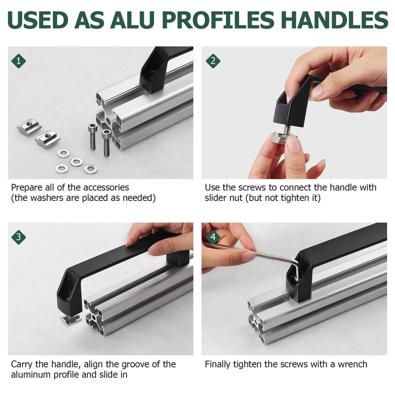 [Australia - AusPower] - JiGiU 4-Pack Aluminum Handle Aluminium Alloy Rectangular Industrial Pull Handle 120mm Hole Distance for 30 Series European Standard Aluminum Extrusion Profile -Black (4, Black, 30 Series) 