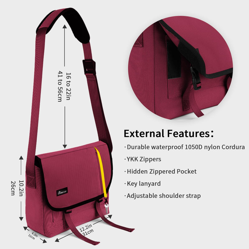 [Australia - AusPower] - SIMTOP Messenger Bag Crossbody Shoulder Bag for Commuters and Travelers Water Resistant Scratch and Wear Cordura YKK Zipper Red 