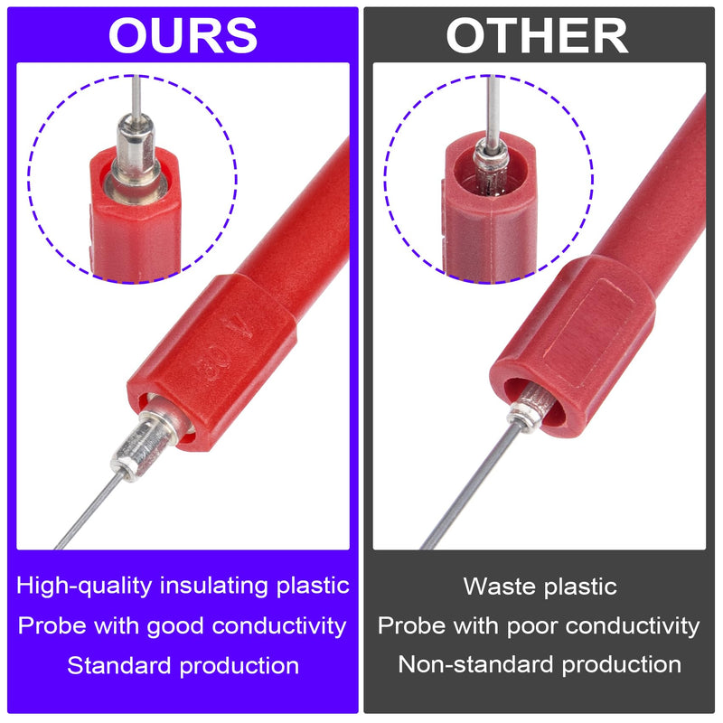 [Australia - AusPower] - OIIKI 2Pcs 0.7mm Test Probe Pins, Non-Destructive Insulation Wire Piercing Needle, Stainless Steel Back Probe Pins, Super Tip Multimeter Probes for Banana Socket Plug, Car Tester (Black&Red) 