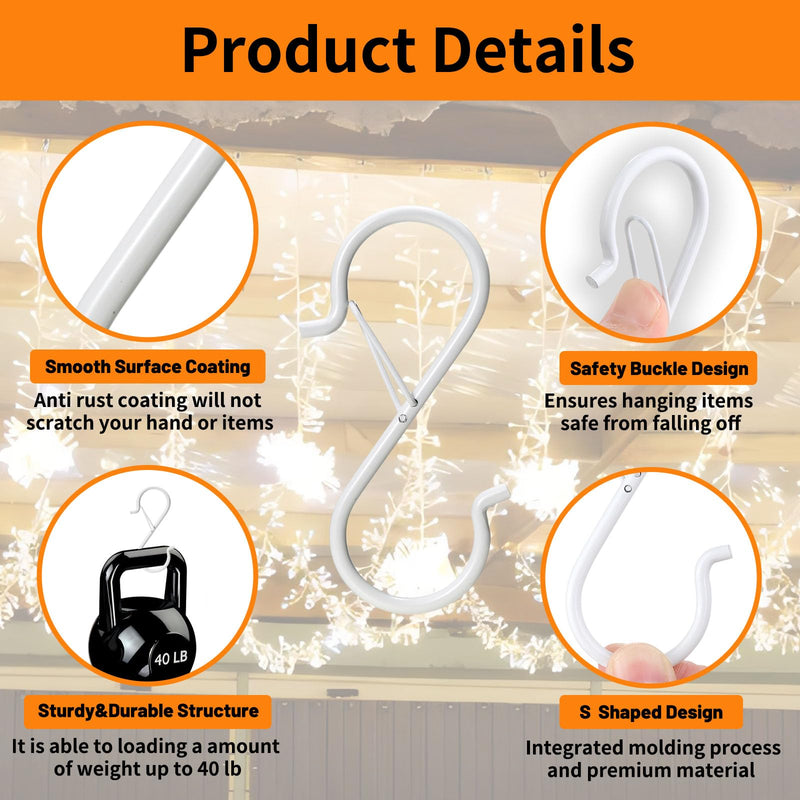 [Australia - AusPower] - 24 PCS S Hooks for Hanging with Safety Buckle, 3.5 inch Heavy Duty Metal S Shaped Hooks Stainless Steel for Hanging Kitchen Utensil, Cups, Pots, Plants, Bags, Hats (White) 24 Pcs White 