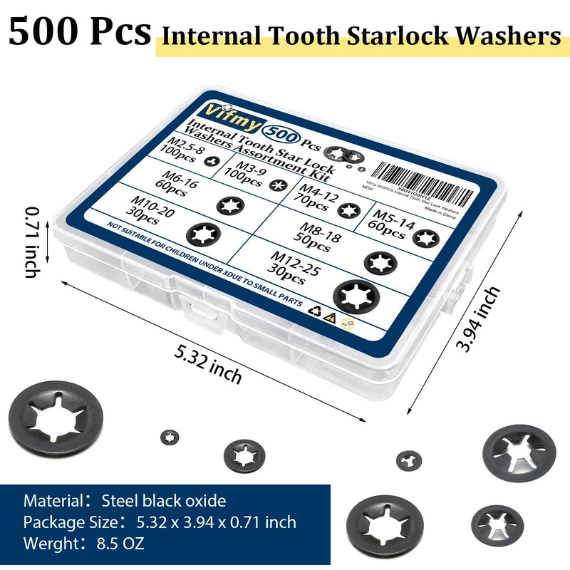 [Australia - AusPower] - 500PCS Internal Tooth Star Lock Washers?m2.5 m3 m4 m5 m6 m8 m10 m12 Quick Speed Locking Washers Assortment Kit?Steel Black Oxide Finish push on locking washer Internal Tooth Star Lock Washer;500 PCS 1 
