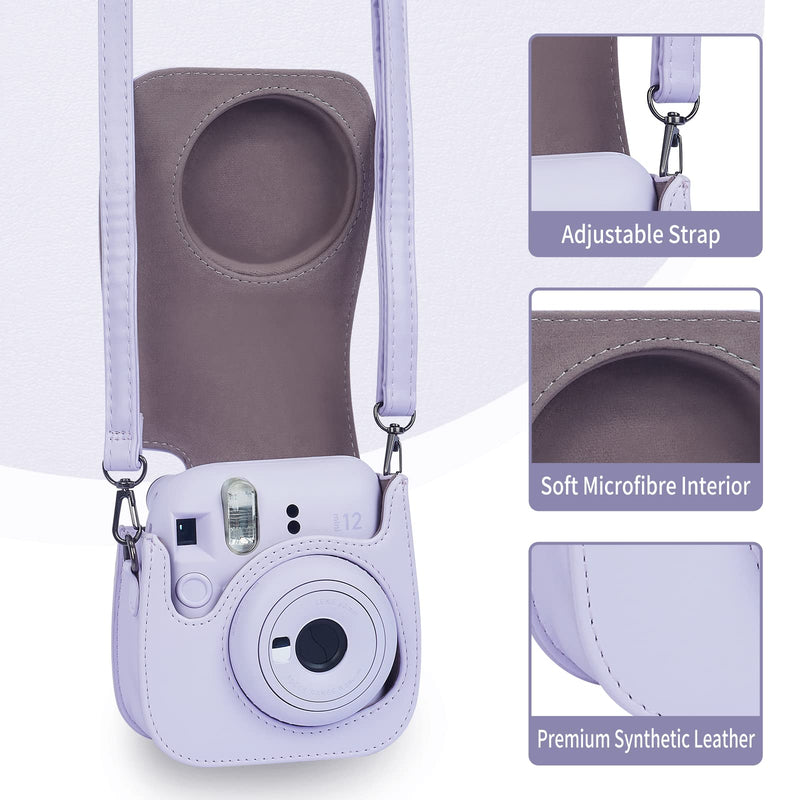 [Australia - AusPower] - Phetium Instant mini 12 Camera Protective Case Compatible with Instax Mini 12 11,PU Leather Bag with Pocket and Adjustable Shoulder Strap(Lilac Purple) Lilac Purple 