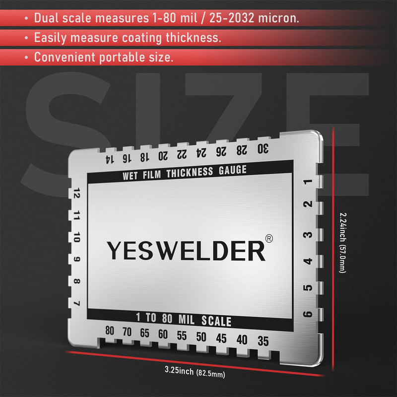 [Australia - AusPower] - YESWELDER Wet Film Thickness Gauge Comb, 1-80 Mil Scale, Step and Notched for Paints Resins,Aluminum Aluminum Thickness Gauge Comb 