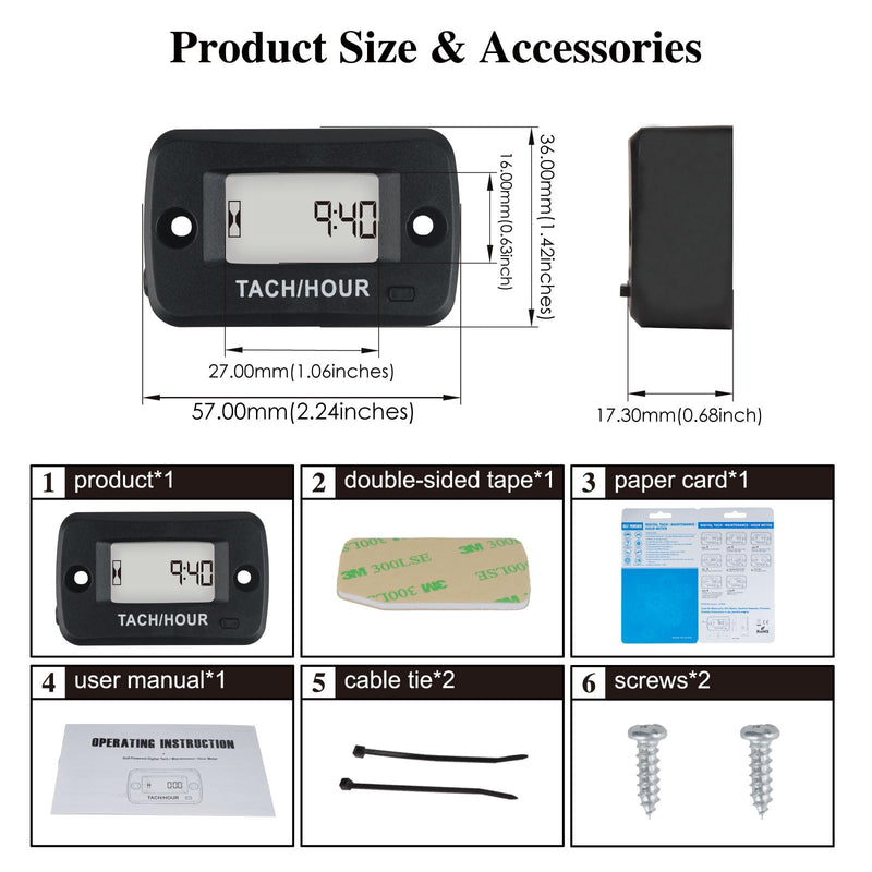 NR-HM019R Waterproof Digital LCD Hour Meter Speedometer Maintenance Meter for Petrol Engines, Paramotors, Chainsaws, Generators, Mowers, Model Boats