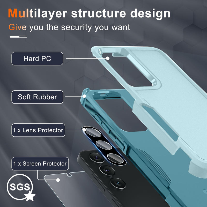 [Australia - AusPower] - for Samsung Galaxy S24 Plus Case, Full Body Heavy Duty Rugged Shockproof Protective Phone Cover with Lanyard Strap, Tempered Glass Screen Protector and Camera Lens Cover, Mint Green Samsung S24 Plus(6.7 inch) 