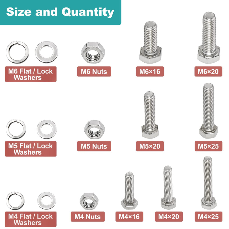 [Australia - AusPower] - 560Pcs Metric Bolts Nuts Washers Screws, Hex Head, 304 Stainless Steel, Flat Washers and Lock Washers 