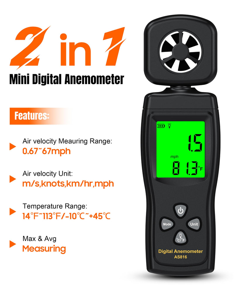 FOOAO Anemometer, Wind Meter Handheld, CMF Meter to Measure Wind Speed and Temperature to Assist in Drone Flights, Outdoor Activities, Shooting Sports and HVAC Systems