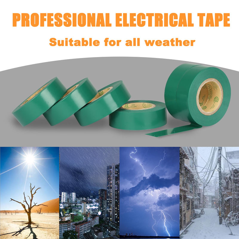 Green Electrical Tape, UL Approved, Industrial Grade Vinyl Electrical Insulating Tape, Electric Tape for Improvement Electrical Equipment, 0.7in X 33ft (3 Pack) Green