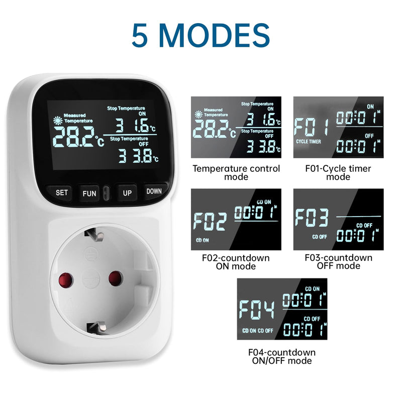 [Australia - AusPower] - Digital Temperature Controller Socket 230 V with Sensor Heating Cooling Temperature Switch Thermostat Socket Temperature Switch for Greenhouse Aquarium Fridge 