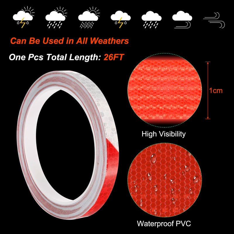 PATIKIL 0.3" x 26 FT Reflective Tape, 4 Pack Night High Visibility Waterproof Warning Safety Tape Outdoor Reflectors for Cars Bikes Motorcycles Trucks Trailers, Red White