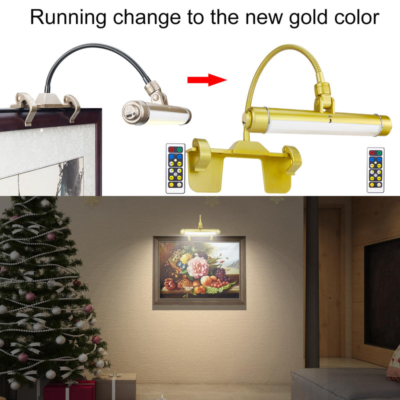 LUXSWAY Wireless Picture Frame Led Lighting,Rechargeable Art Display Lighting Clip on Pictures,Over Painting Lights with Remote,Artwork Lamp with Flexible Neck,28 LEDs 3 Lighting Modes 200LM-Gold G Gold Rechargeable-3 Mode-Flexible Neck