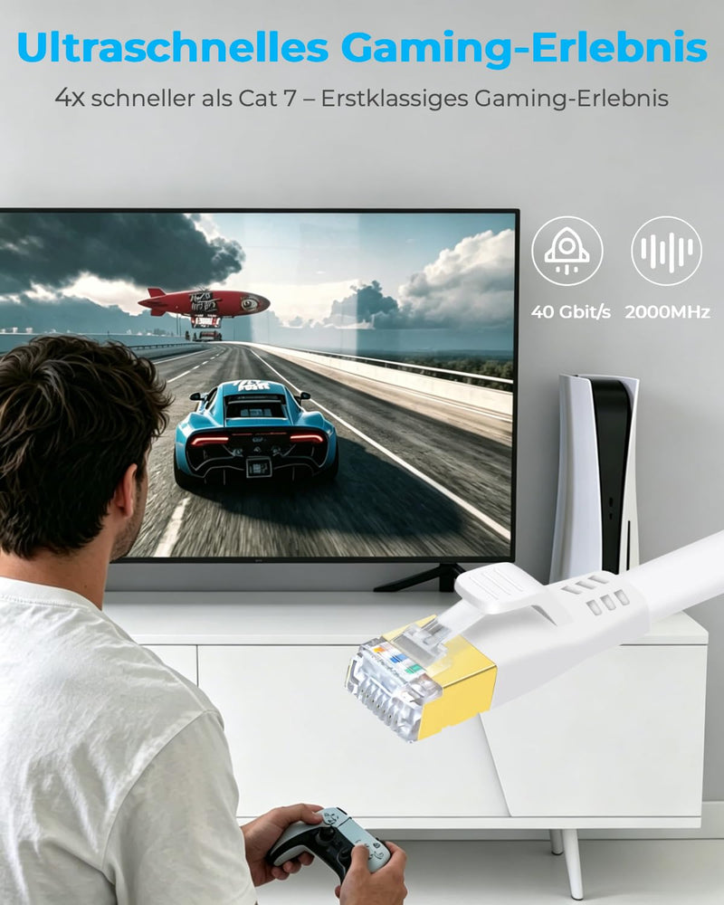 DDMALL CAT 8 Ethernet Cable, 5 Metres, High-Speed 40 Gbps, 2000 MHz, SSTP Cat 8 Flat Patch Cable, Gigabit LAN Network Cable with Gold-Plated RJ45 Connector for Gaming, Modem, Router, Xbox, PC (5 m, | 1m 2m 3m 5m 6m 8m 10m 15m 20m 25m 30m High Speed RJ4...