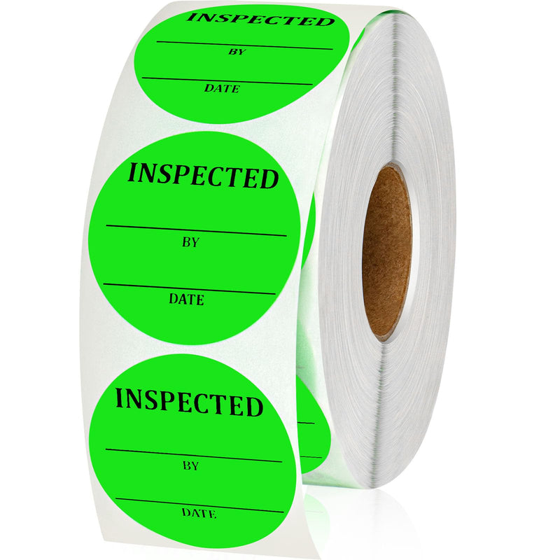 Gueevin 1000 Pcs 2 Inch Quality Control Inventory Labels Writeable QC Inventory Approval Stickers Fluorescent Green Permanent Adhesive Stickers for Shipping Warehouse Organization (Inspected by) Inspected by
