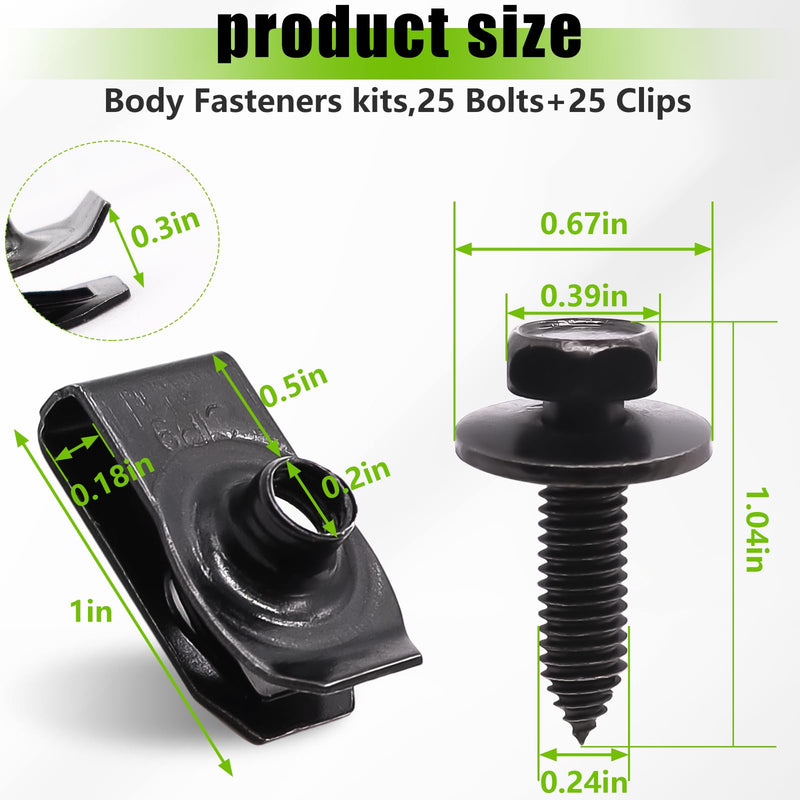 [Australia - AusPower] - mxuteuk 50PCS 1/4 U-Nut Clips & Hex Head Automotive Body Fender Bolts Kit,for Most Cars Fender,Engine Undertray Cover, Engine Cover & Bumper Fender Liner 