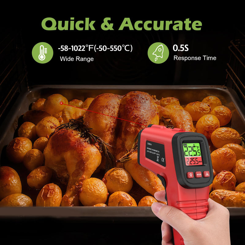 [Australia - AusPower] - KeeKit Digital Infrared Thermometer Gun, Upgraded Handheld Heat Laser Temperature Gun, IR Thermometer Temp Gun with Adjustable Emissivity for Cooking, BBQ, Fridge(Not for Human) 