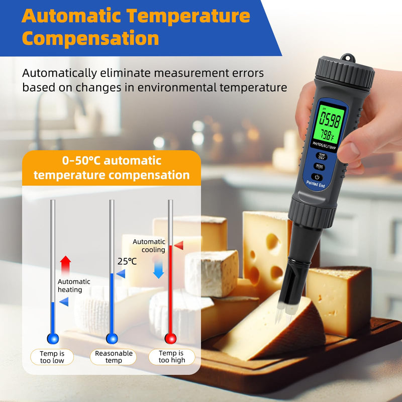 [Australia - AusPower] - pH Meter for Food with Temperature – Digital Food pH Meter, High Accuracy ±0.1 pH Electronic Tester for Hot Sauce, Fermentation, Cheese, Sourdough, Canning & Acidity Testing 