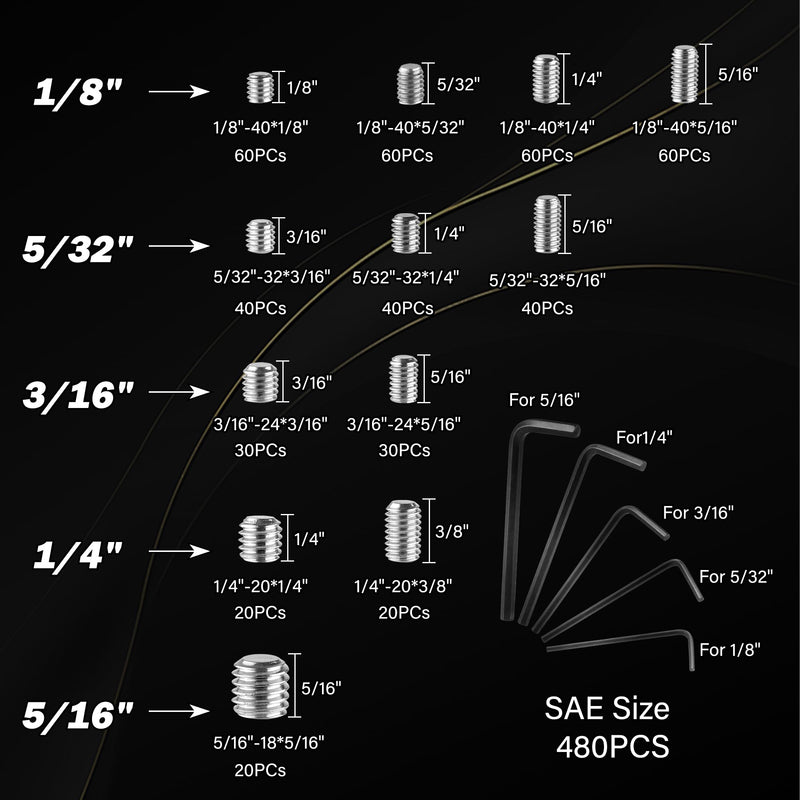 [Australia - AusPower] - 1150PCS Screws Assortment Kit, Standard Metric + SAE Stainless Steel Screws, Allen Head Socket Hex Grub Set Screws for Bathroom Fixtures, Towel Bar (M3-M8, 1/8"-40 to 5/16"-18) Silver 