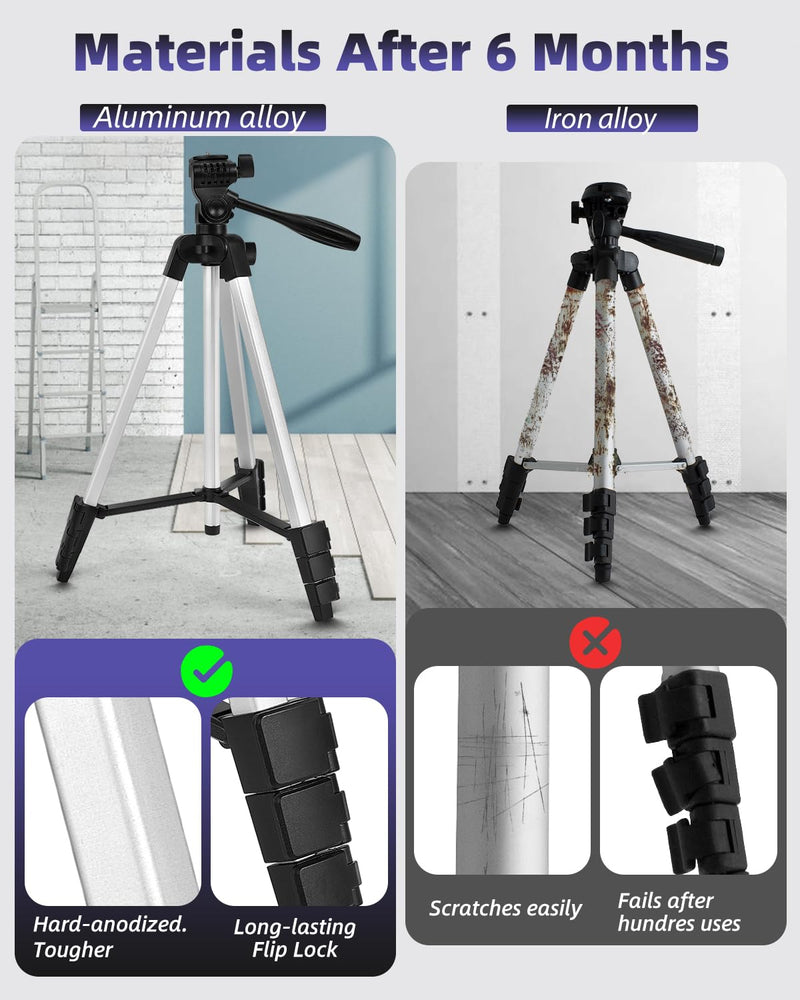 [Australia - AusPower] - 55 inch Aluminum Laser Level Tripod with Green Bubble Level, Lightweight Quick Release Plate, 1/4"-20 Screw, 3D Pan Head for Laser Line Leveling, Silver Silver 55" 