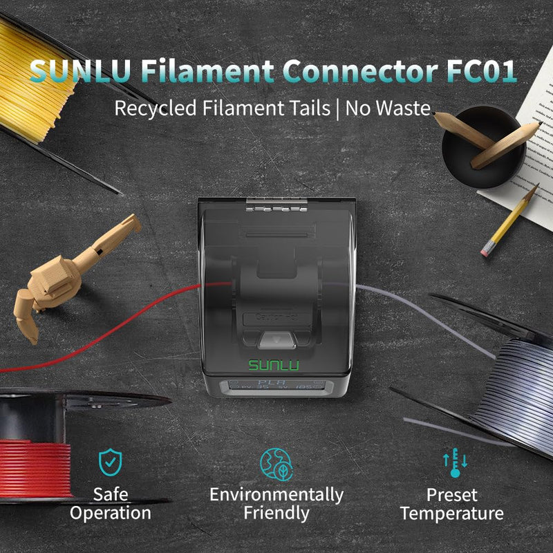 [Australia - AusPower] - SUNLU Filament Connector, Filament Splicer with 200Pcs PTFE Sleeve for 3D Printer Filament 1.75mm, Fast Heating Up to 240°C, Compatible with PLA PETG TPU ABS PA Nylon Filament Connector - 200pcs Ptfe 