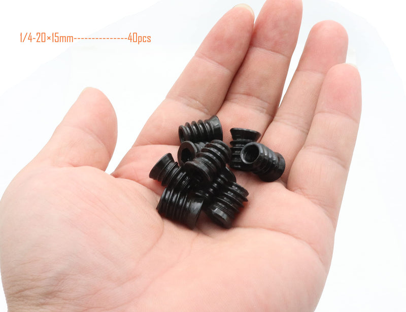 [Australia - AusPower] - LBY 40pcs 1/4-20×15mm Threaded Inserts Nuts, Hex Socket Drive Furniture Flanged Screw-in Nut, Carbon Steel, Black 