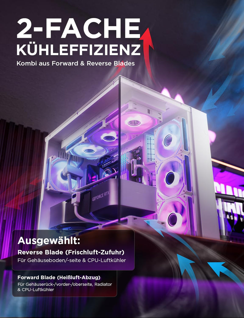 [Australia - AusPower] - AsiaHorse COSMIQ RGB PC Fan 120 mm Reverse Case Fan Pack of 3, ARGB Daisy Chain PC Fan [Infinity Mirror] [FDB] 2000 RPM/68.5 CFM/24 LEDs 4 Pin PWN & 5V 3Pin ARGB with Controller. White 120MM-Reverse 