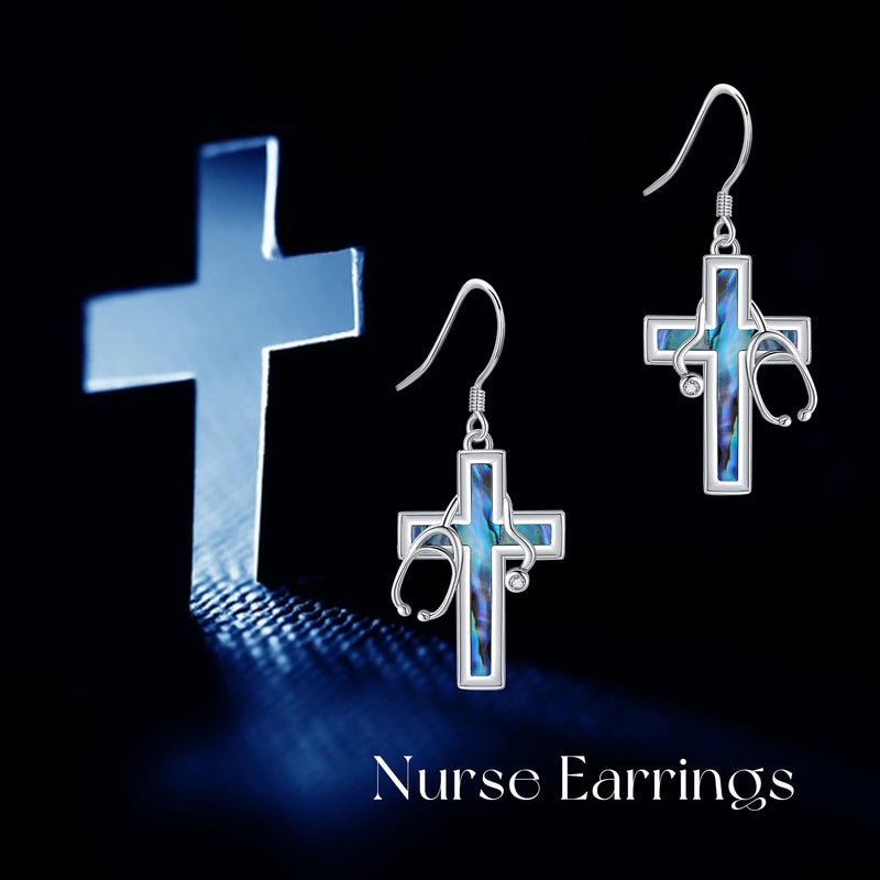 [Australia - AusPower] - MONGAS Cross Praying Hands Faith Stethoscope Earrings Sterling Silver Cross Praying Hands Faith Stethoscope Dorp Dangle Earrings Religion Christian Catholic Jewelry Gifts for Women 