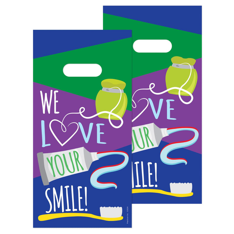 [Australia - AusPower] - Practicon We Love Your Smile 6" x 12" Dental Giveaway Bag, Dental Hygiene Patient Care Goodie Bag, Dentist Office Plastic Gift Bags, 100 Pack 6" x 12" 