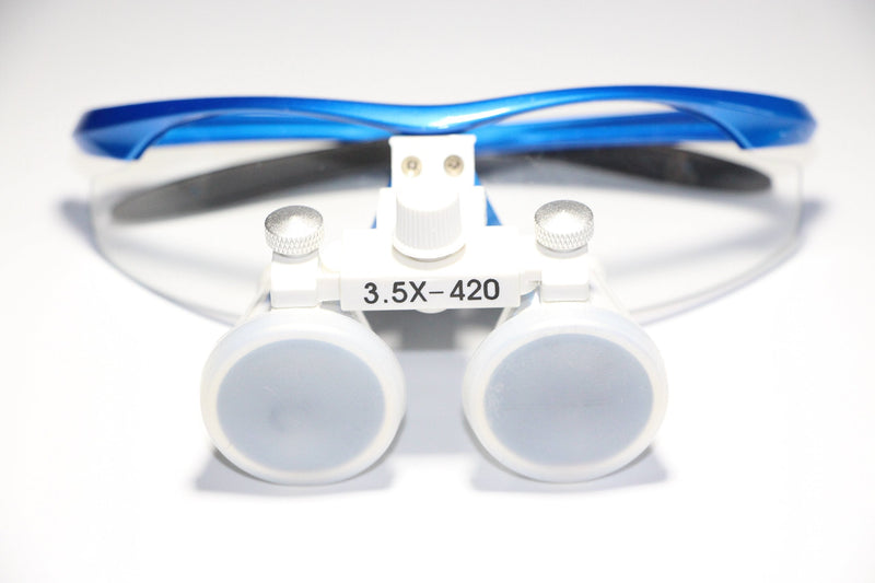 [Australia - AusPower] - 'Dental Power Dental Binocular Loupes 3.5X 420mm + LED Head Light Lamp +Aluminum Box (Blue) 