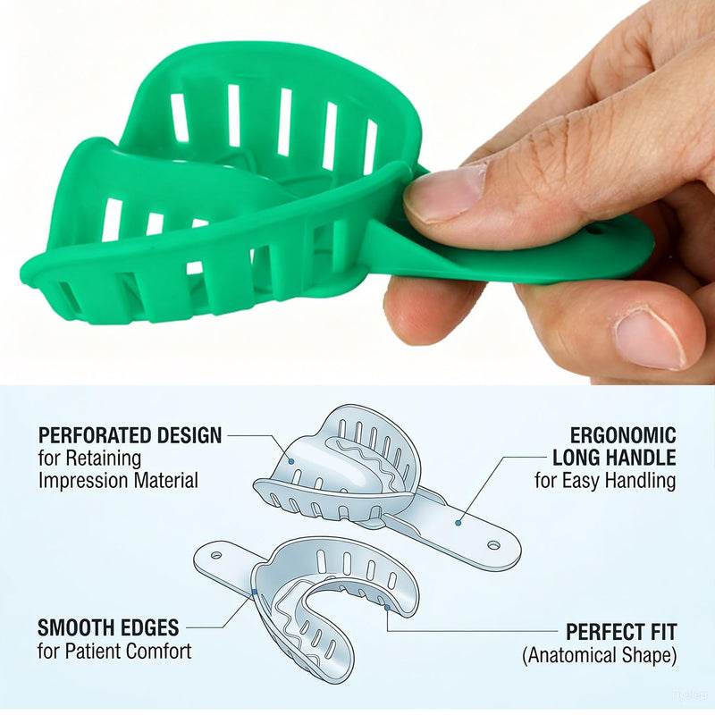 12 x dental imprint tray set for children and adults, whitening rail | Perforated dental trays made of plastic, durable impression spoons for teeth whitening, ideal for laboratory needs