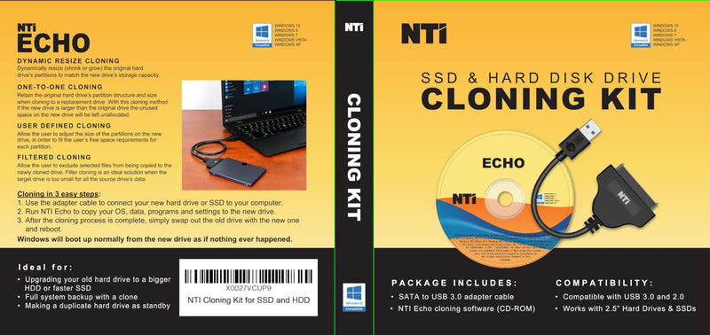 NTI Cloning Kit | NEW! Version 6 of NTI Cloning Software | Best for SSD and HDD Upgrades | Software via Download | SATA-to-USB Adapter Included for 2.5" SSD and HDD