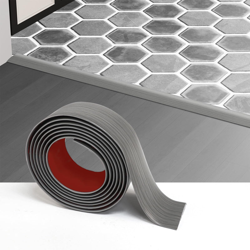 Floor Transition Strip - Self-Adhesive PVC Trim for Carpet to Flooring, Threshold Gap Cover (4ft x 1.97in, Grey Wood) 1.97 in x 4 ft