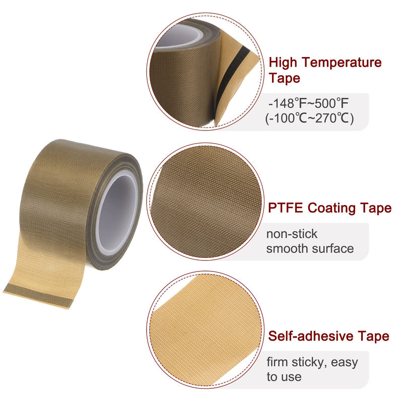 HARFINGTON Fabric PTFE Tape Roll, 1.5" x 33 ft High Temperature PTFE Adhesive Tape 0.13mm Thickness for Vacuum Sealer Machine Hand Impulse Sealers, Brown