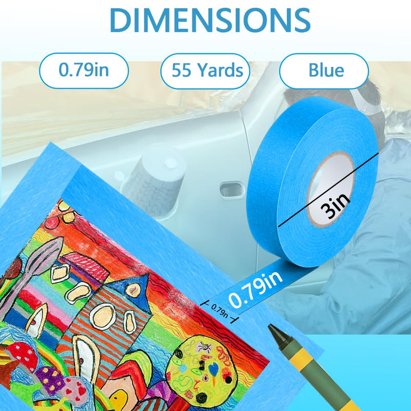 NETEHA 3 Rolls Painters Tape Masking Tape 0.78 Inch x 55 Yard, Heat Resistant No Residue Automotive Adhesive Tape for Automotive Paint and DIY Paint Projects (Blue) 0.79in-3rolls
