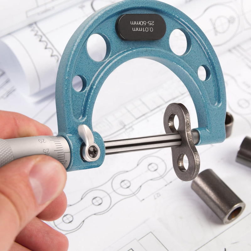[Australia - AusPower] - Outside Micrometer, Outside Micrometer, Micrometer Screw with Wrench and Plastic Box, Stainless Steel, 001 mm, Precision Vernier Scale, Outside Micrometer (25-50 mm) 