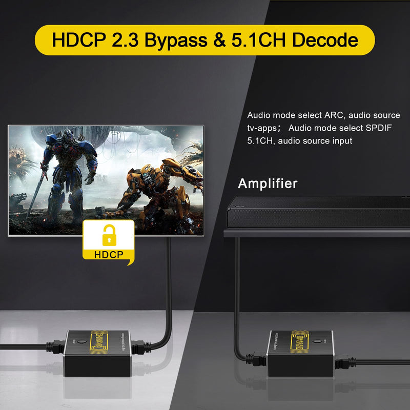 8K@60Hz 4K@120Hz HDMI2.1 Audio Extractor 2 in 1 Out Switch,48 Gbps,HDCP 2.3, SPDIF 5.1Ch,L/R 2.1Ch,Supports,ARC TV Apps,VRR,ALLM,HDCP Bypass,HDR,Dolby Vision Atmos,Soundbar,Graphics Card