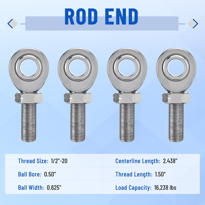 [Australia - AusPower] - 1/2” Heim Joint Rod End Kit, Left and Right Hand Thread Heim Joint, 2 Link .5" Chromoly Joints Great for Steering and Suspension, Traction Bars, Steering Joints and Links Joints On Hot Rods 1/2 inch-2 Set 