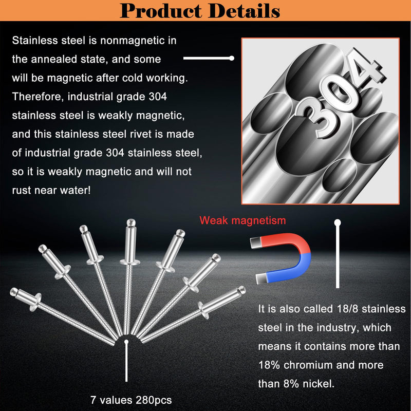 [Australia - AusPower] - 100pcs 1/8" x 1/2" Stainless Steel Blind Rivets, 3.2 x 12.7mm Stainless Steel Pop Rivets, Pack of 100 1/8" x 1/2" 
