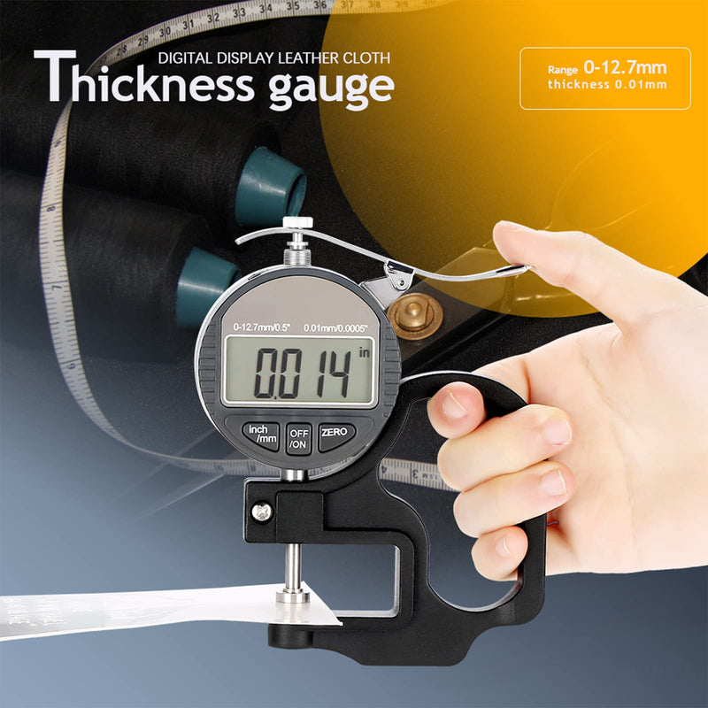 [Australia - AusPower] - HEITIGN 16 * 12 * 5 Micrometer Measuring Tool Leather Thickness Digital Display Paper Leather Cloth Thickness Measuring Tool Range 0‑12.7mm 0.01mm 