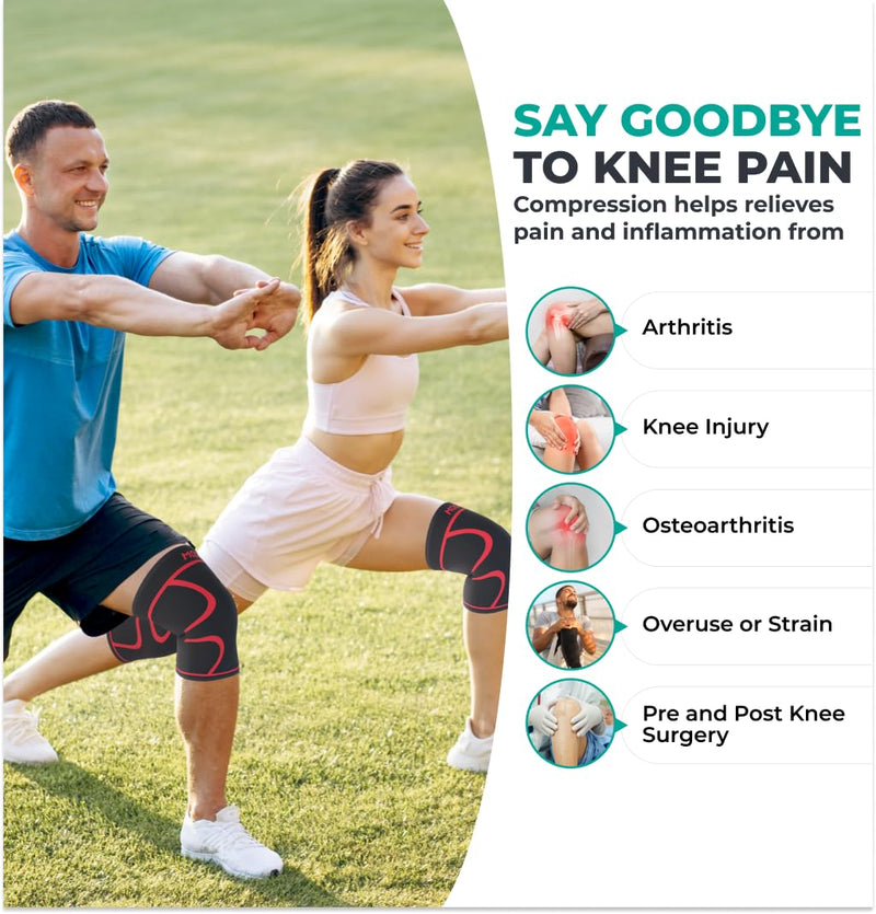 [Australia - AusPower] - Modvel Knee Braces for Knee Pain Women & Men - 2 Pack Knee Brace for Knee Pain Set, Knee Brace Compression Sleeve, Knee Support for Knee Pain Meniscus Tear, ACL & Arthritis Pain Relief,Red XXXL XXX-Large Red 