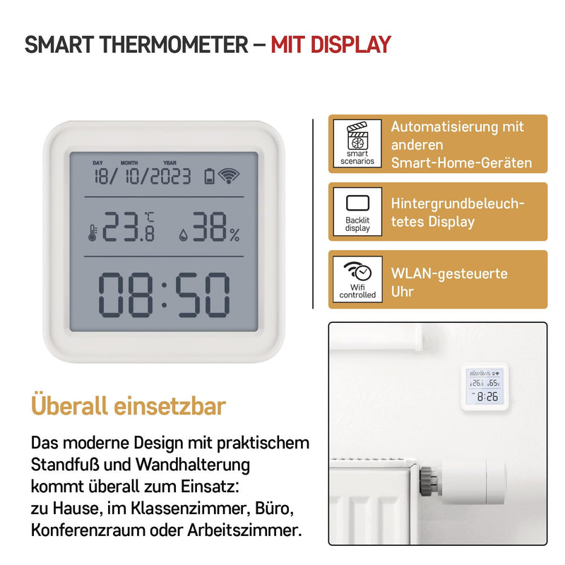 [Australia - AusPower] - EMOS GoSmart - Smart Home Thermometer with App - Zigbee - Indoor Temperature Range -10 °C to +60 °C - LED Display - WiFi Clock - Switchable - Includes Battery - Google Home, Alexa Compatible - White With display 