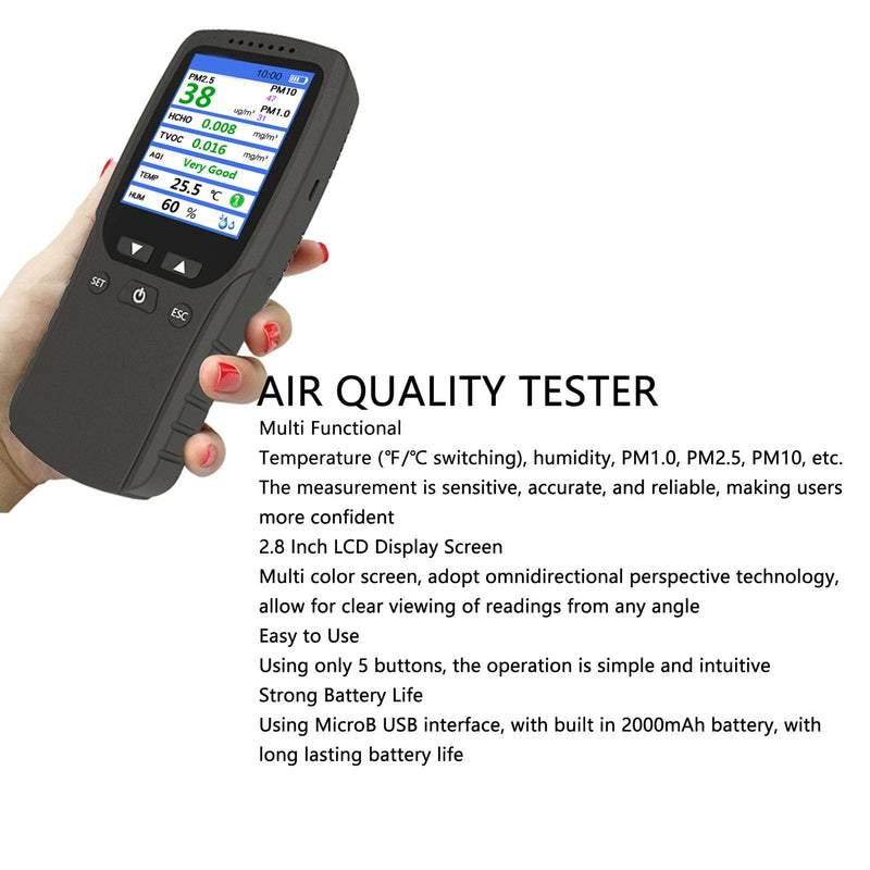 Air Quality Monitor Screen Air Quality Monitor, Air Quality Detector Lcd Pm10 High Precision Pm2.5 Pm1.0 2.8 Inch Dm106 Indoor Air Quality Meters