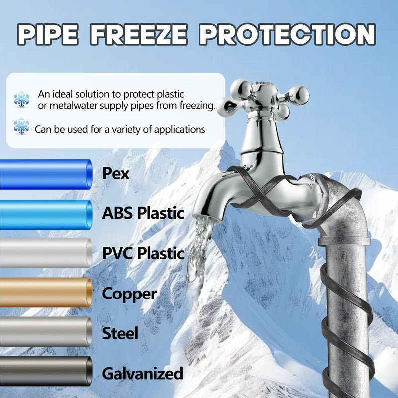 29.5FT(3FT~200FT) Heat Tape for Water Pipes, -40°F Deicing Heating Cable, Freeze Protected Water Pipe Heating Cable, Heated Water Hose, Plumbing Fixtures, 120V 5W/ft Plumbing Fixtures 29.5FT Black