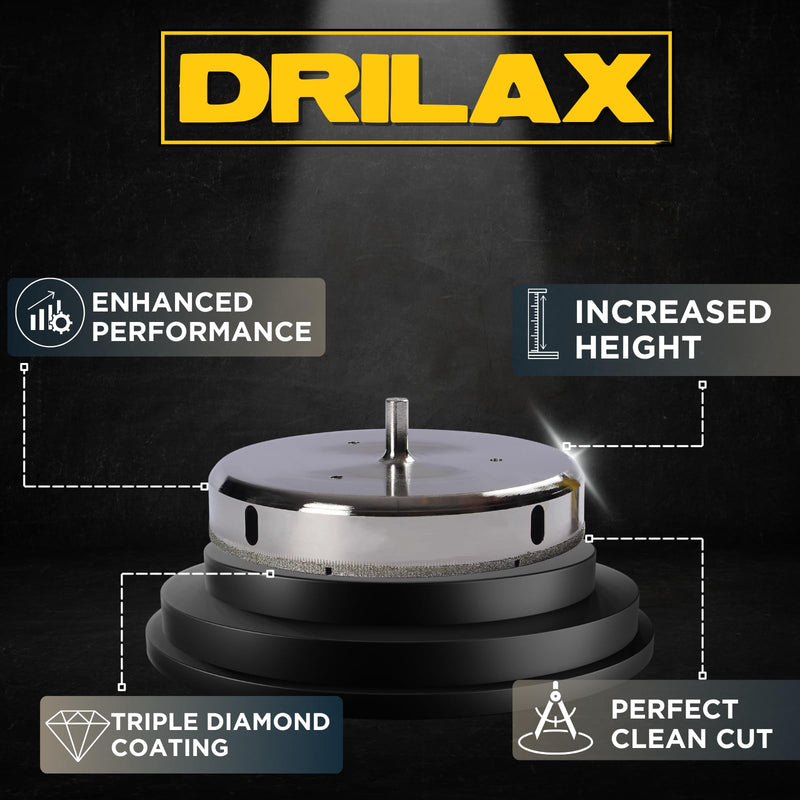 Drilax 6 Inch Diamond Hole Saw | 3/8" Shank, 1-1/8" Depth | for Recessed Lights, Toilet Flanges, Large Drains | Drills Porcelain, Granite, Glass, Tile