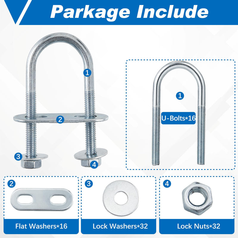 [Australia - AusPower] - Therwen 16 Sets Round U Bolts Zinc Plated Steel Round Bend U Clamp with Nut Plate Washer (M6 x 25 mm X 70 mm) M6 x 25 mm x 70 mm 