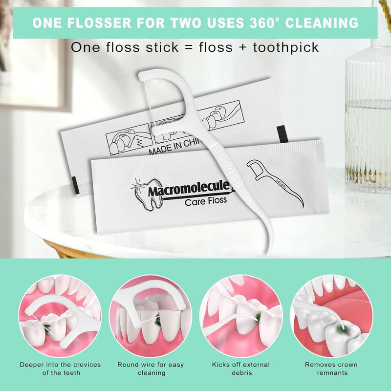 1000 Count Individually Wrapped Dental Floss Picks - Travel, Unflavored, Disposable Tooth Flossers - Single Wrapped Dental Picks 1 Foot (Pack of 1000)