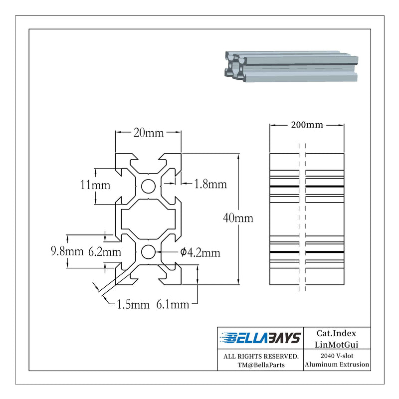 [Australia - AusPower] - 2pcs 2040 V slot Aluminum Extrusion Profile 200mm 7.874inch European Standard Anodized Extruded Linear Rail Guide Frame for 3D Printer Laser Engraving CNC Automation Equipment DIY Black BELLA BAYS 200mm (7.874") 2040 V Black 2 